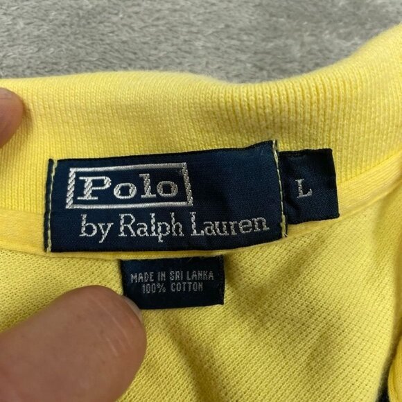 Polo Ralph Lauren Yellow Striped Polo Shirt Size Large 100% Cotton a0187 - Picture 2 of 6
